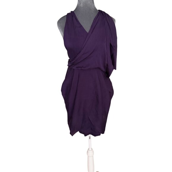 Alice & Olivia Purple Sleeveless Draped Wrap Dress With Cross Back Detail Size 4 - Picture 2 of 8